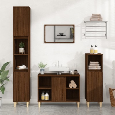 Brown Oak Tinted Engineered Wooden Basin Organizer