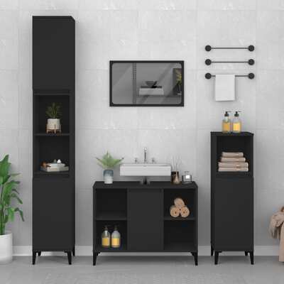 Black Engineered Wood Bathroom Organizer with Dark Elegance