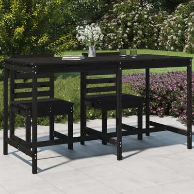 Midnight Aura: Black Pine Wood Garden Table Weaving Outdoor Magic