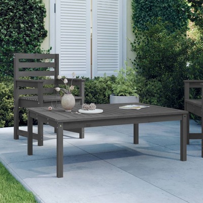 Slate Haven: Grey Pine Wood Garden Table Embracing Natural Tranquility