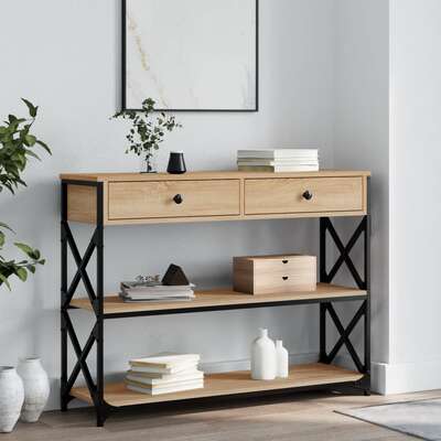 Sonoma Oak Console Table 100cm Metal X-Frame | EXTG