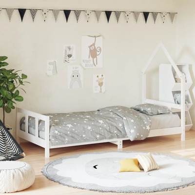 Kids Bed Frame White Single Solid Wood Pine