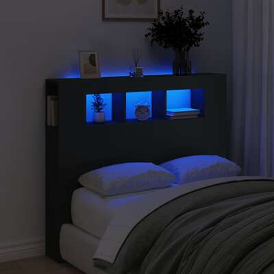 LED Headboard Black Engineered Wood