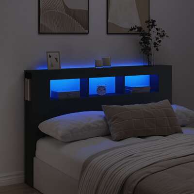 LED Headboard Engineered Wood Black