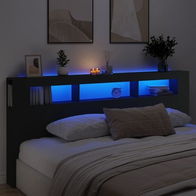 Elegant LED Headboard Black Engineered Wood