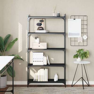 5-Tier Bookcase Black Engineered Wood