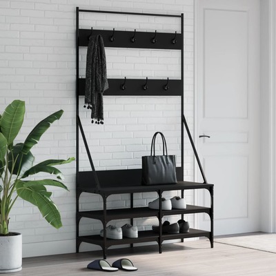 Black Clothes Rack with Shoe Storage