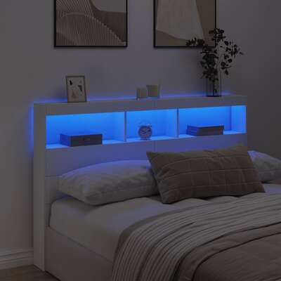 LED Headboard Cabinet RGB Shelf White 160cm | EXTG