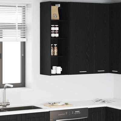 Stylish Hanging Cabinet with Shelf Riga Black Oak - Sturdy Frame