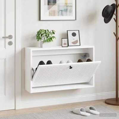 Shoe Cabinet White Engineered Wood 71x17x43cm