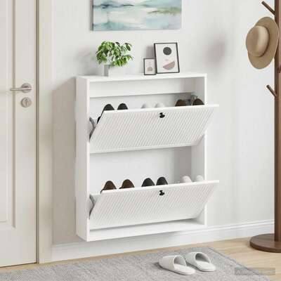 Shoe Cabinet White Engineered Wood 71x17x86cm
