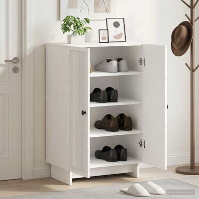 Shoe Cabinet White Engineered Wood 59.5x39.5x90cm