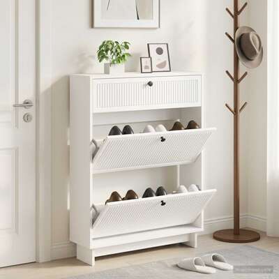 Shoe Cabinet White Engineered Wood 78x24x103cm
