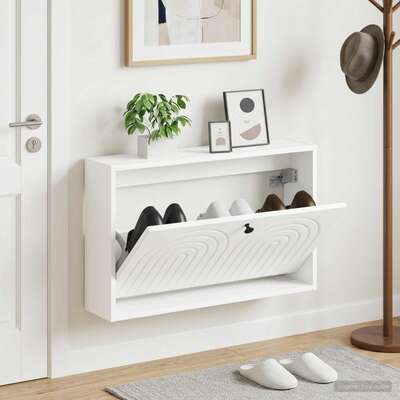 Wall Shoe Cabinet White Modern 71x17x43cm