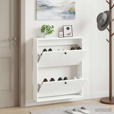 Wall Shoe Cabinet White 71x17x86cm