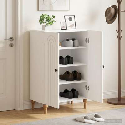 Shoe Cabinet White Engineered Wood 59.5x39.5x90cm