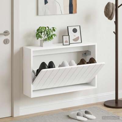 Wall Shoe Cabinet White Slim 71x17x43cm