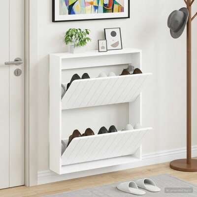 Wall Shoe Cabinet White Modern 71x17x86cm