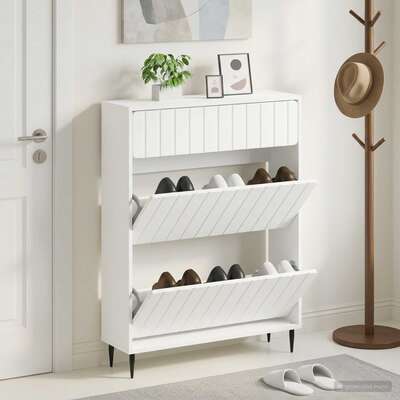 Shoe Cabinet White Engineered Wood 78x24x103cm