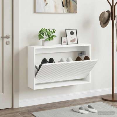 Wall Shoe Cabinet White Slim 71x17x43cm