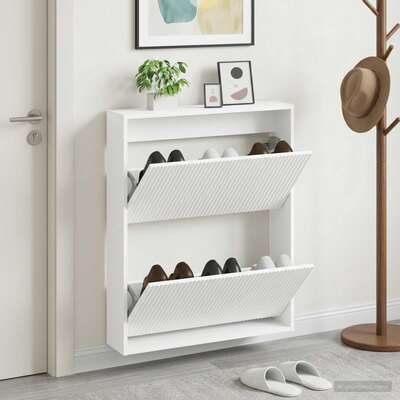 Wall Shoe Cabinet White Slim 71x17x86cm