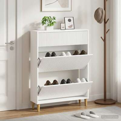 Shoe Cabinet White Engineered Wood 78x24x103cm