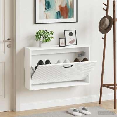 Wall Shoe Cabinet White 71x17x43cm