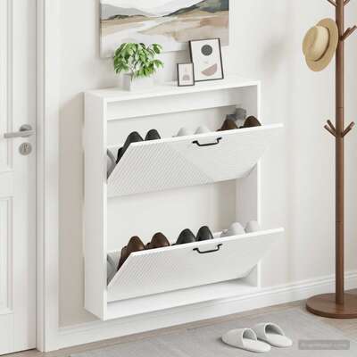 Wall Shoe Cabinet White Modern 71x17x86cm