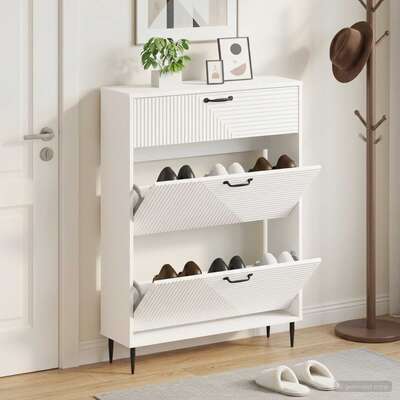 Shoe Cabinet White Engineered Wood 78x24x103cm