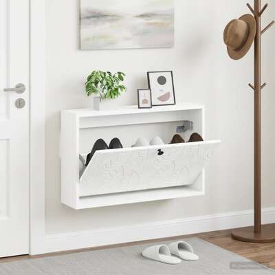 Shoe Cabinet White Engineered Wood 71x17x43cm