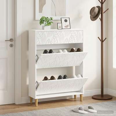 Shoe Cabinet White Engineered Wood 78x24x103cm