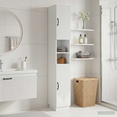 Bathroom Cabinet White Slimline 30x31x187cm
