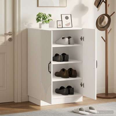 Shoe Cabinet White Engineered Wood 59.5x39.5x87cm