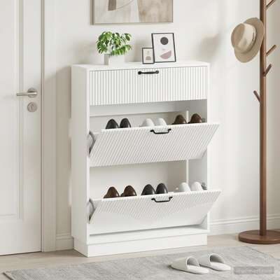 Shoe Cabinet White Modern 78x24x100cm