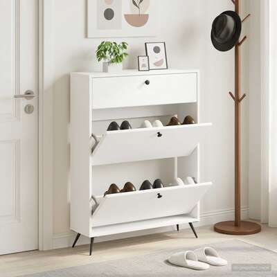 Shoe Cabinet White Engineered Wood 78x24x103cm