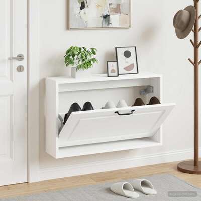 Wall Shoe Cabinet White 71x17x43cm