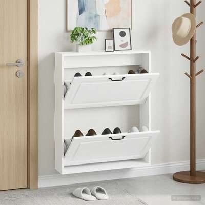 Shoe Cabinet White Wall Mount 71x17x86cm