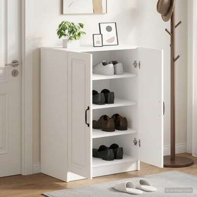 Shoe Cabinet White Engineered Wood 59.5x39.5x87cm