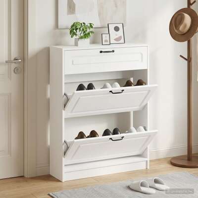 Shoe Cabinet White Engineered Wood 78x24x100cm