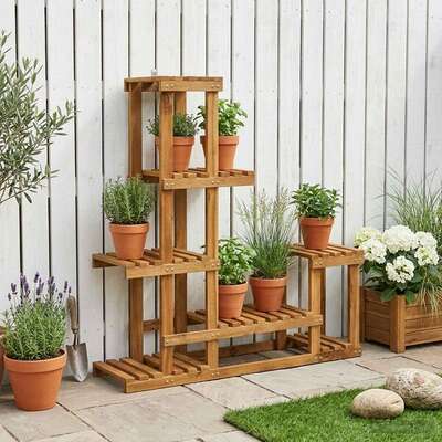 Natural Wood Plant Stand Solid Acacia 93.5x25x91.5cm