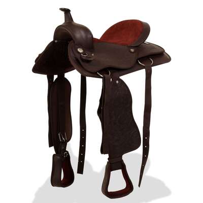 Western Saddle, Headstall&Breast Collar Real Leather 15" Brown