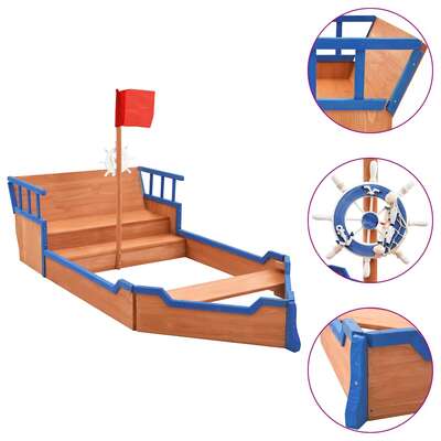 Sandbox Pirate Ship Firwood 190x94.5x136 cm