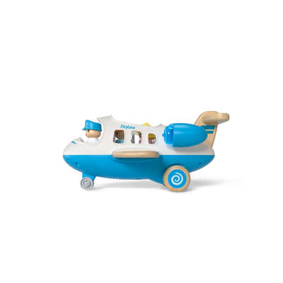 Wooden airplane with sound and light blue