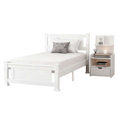 King single bed frame and bedside table white