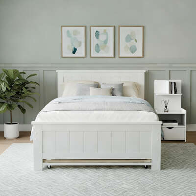 King single bed frame and bedside table white