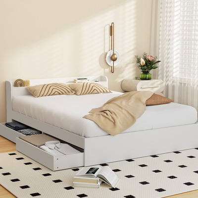 Double Size Bed Frame with Charging Ports & Storage Drawers