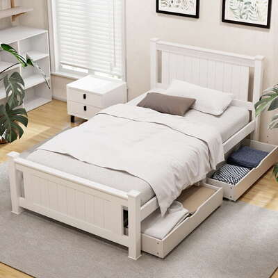 Bed Frame King Single Size Wooden Platform With 2 Storage Drawers