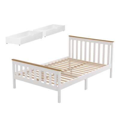 Bed Frame Double Size Wooden Platform With 2 Storage Drawers White