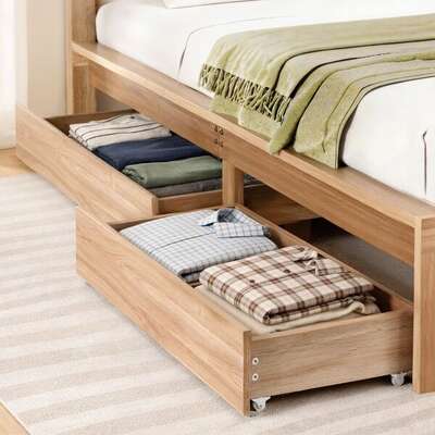 Under Bed Storage Drawers Wheels Wooden 2pk | EXTG