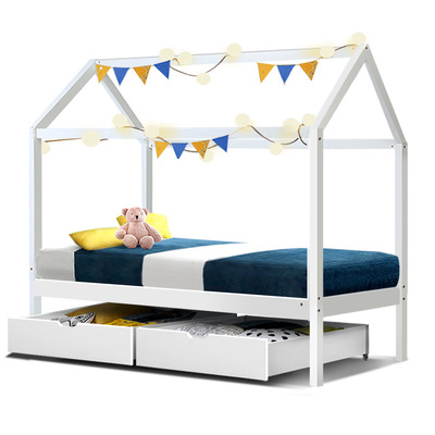 Wooden Bed Frame Single Size Mattress Base Pine Timber Platform White BALI